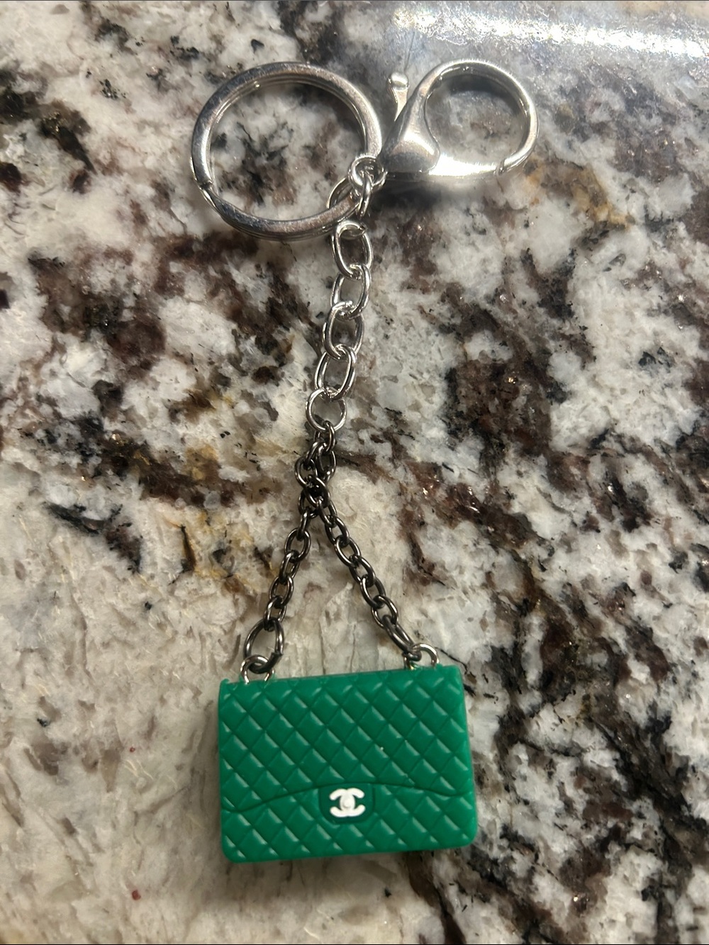 Green Quilted Bag Keychain bag charm with Logo Charm - Picture 1 of 1